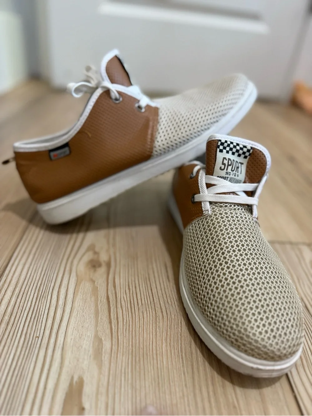 Sporto Men's Tan & Beige Mesh Boat Shoes